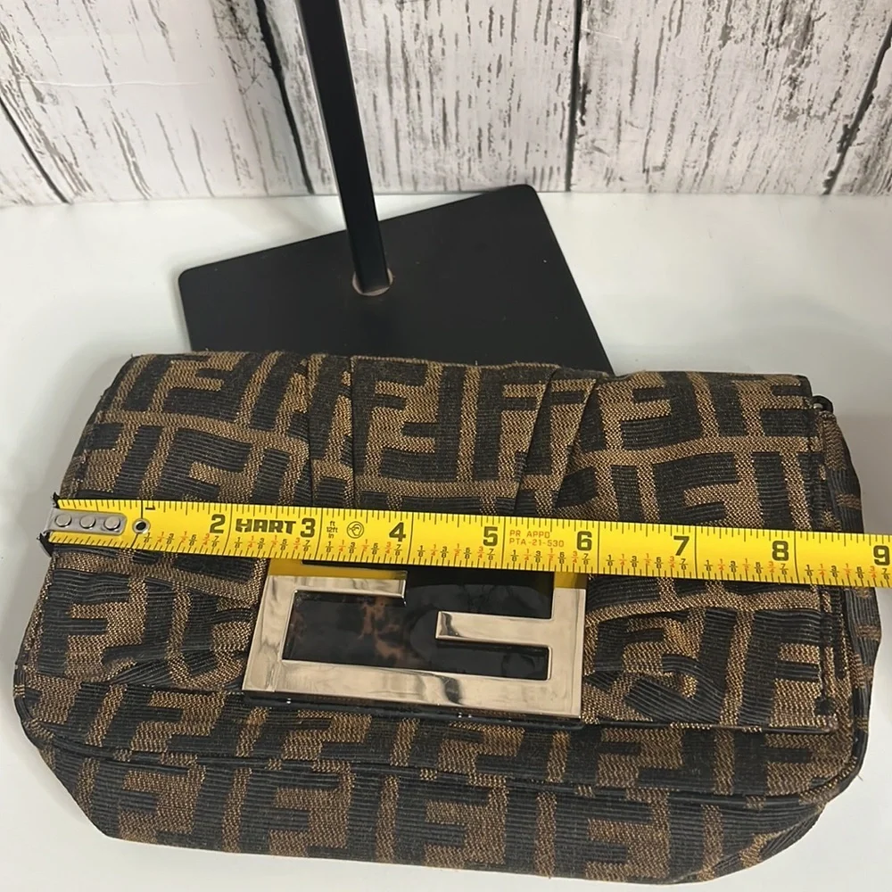 Fendi Vintage Zucca Baguette Shoulder Bag Brown Monogram Canvas Chain Strap - Picture 14 of 14